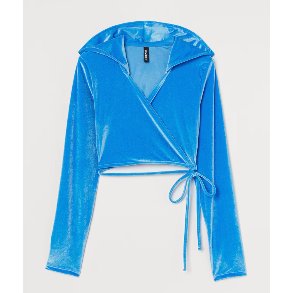 H&M VELOUR CROP HOODIE
